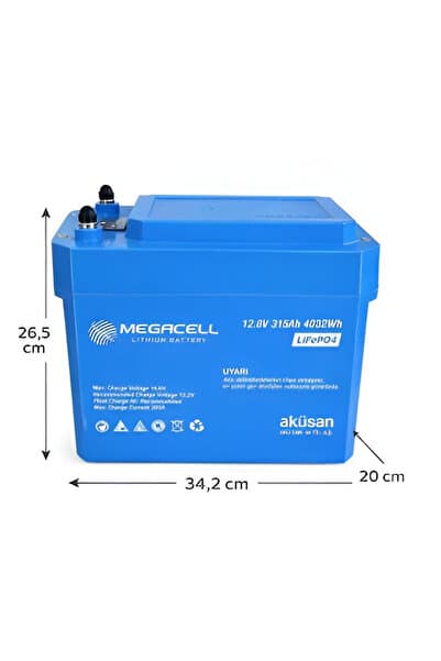 Megacell 12.8V 315AH Lifepo4 Lityum Demir Fosfat Akü (Abs/bluetoothlu)