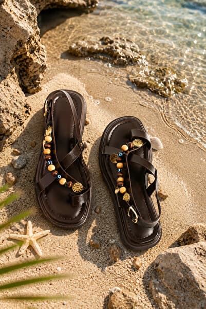 DUXAL SHOES Greta Kadın Boncuklu Parmak Arası Sandalet Rahat Taban