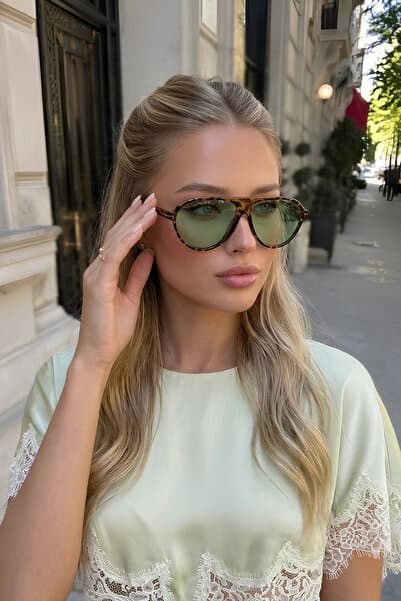 Chunky Frame Celly Unisex Leopar Çerçeveli Yeşil Güneş Gözlüğü