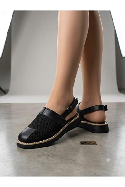 EYLÜLDEN MODA SHOES Madam örme kadın sandalet siyah triko
