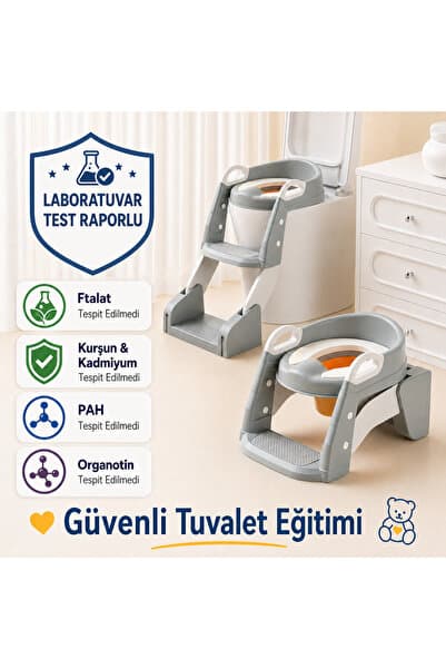 DEKOHOP Çocuk Tuvalet Eğitimi Katlanır Klozet Adaptörü Ve Lazımlık Merdivenli Tuvalet Eğitici