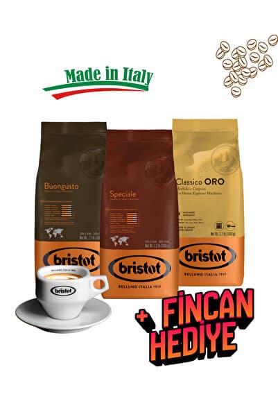 Bristot Tanışma Paketi 3 x 1 kg Çekirdek Kahve - Özel Seçki Premium İtalyan Espresso (Buongusto + Speciale + Classico Oro)