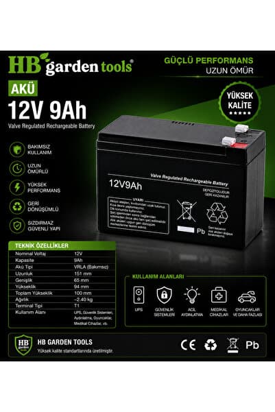 HB Garden Tools 12 Volt 9 Amper Kuru Akü Şarjlı Akülü İlaçlama Makinalarına & Şarjlı Akülü Araba Oyuncak Aküsü