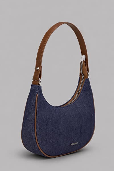 Housebags Urban Denim Hobo Omuz Çantası – Kontrast PU Deri Askılı