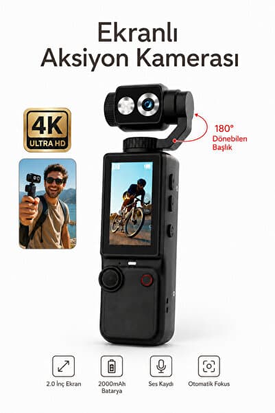 SEYUTECH 4K Ultra HD Mini Aksiyon Kamerası 2.0 inç Ekranlı Mikrofon Destekli Oto Fokus Özellikli 180° Döner Başlıklı Vlog Kamera