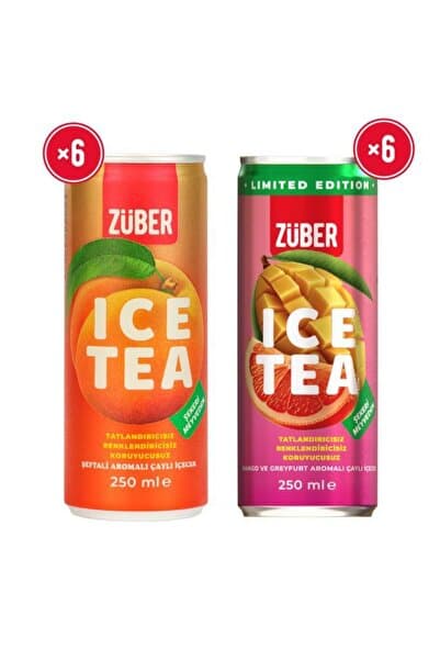 Züber Ice Tea Mango & Greyfurt + Şeftali Soğuk Çay 250ml x 12 Adet