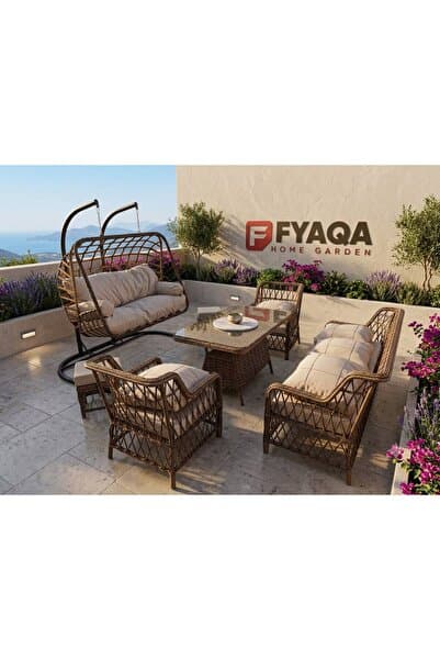FYAQA HOME (SALINCAK HEDİYELİ) Premium Konfor Serisi Bahçe Takımı 3+1+1+2 puf + Masa