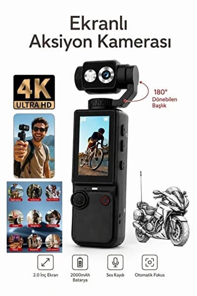 Rabbit Tech 4K Ultra HD Mini Aksiyon Vlog Kamera 2.0 inç Ekranlı Mikrofon Destekli Oto Fokus Özellikli 180° Döner Başlıklı