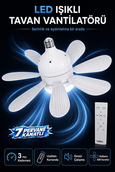 ROBO LED Işıklı Tavan Vantilatörü – 40 cm, 7 Kanat, E27 Duy, Uzaktan Kumandalı