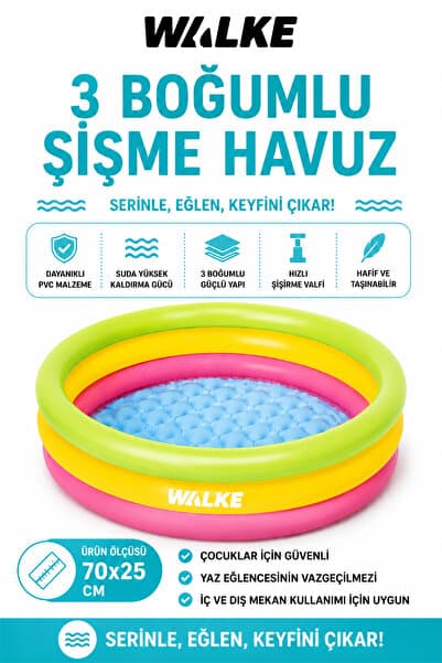 Walke 70 x 25 cm 3 Boğumlu Şişme Çocuk Havuzu Dayanıklı Mini Oyun Havuzu 14104