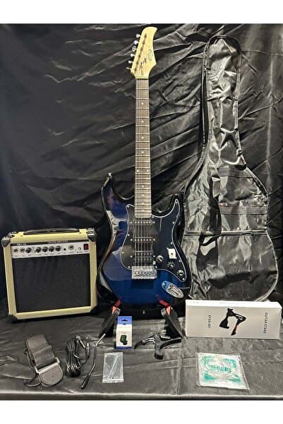 Sazhane Mavi Elektro Gitar Full Set – 15W Bluetooth Amfi