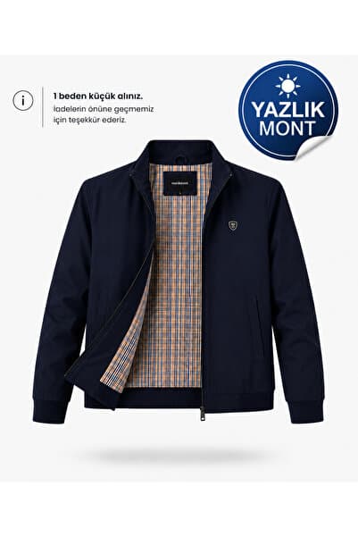 MOT&MONT Erkek Pamuk Polyester Karışım BONDED Kumaş Su ve RÜzgar Geçirmez Hafif Günlük & Mevsimlik & Yazlık BABA Montu LACİVERT !!! 1 BEDEN KÜÇÜK ALINIZ !!!