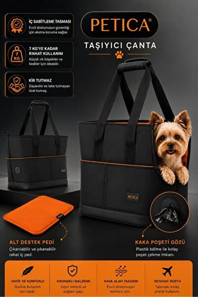 Petica Premium Riva Köpek & Kedi Taşıma Çantası Siyah Yıkanabilir İç Tasarım Ergonomik Şık Tasarım