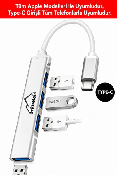 Arkhelais USB Çoklayıcı Type-C – 4 Port USB 3.0 Hub Klavye Mouse Flash Bellek Harici Disk Uyumlu USB Çoğaltıcı