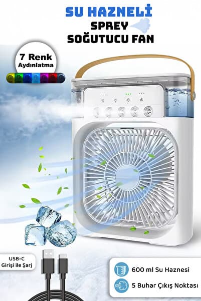 mimtec Sprey Soğutucu Fan - Su Hazneli Ledli Hava Nemlenrici Taşınabilir Fan Beyaz