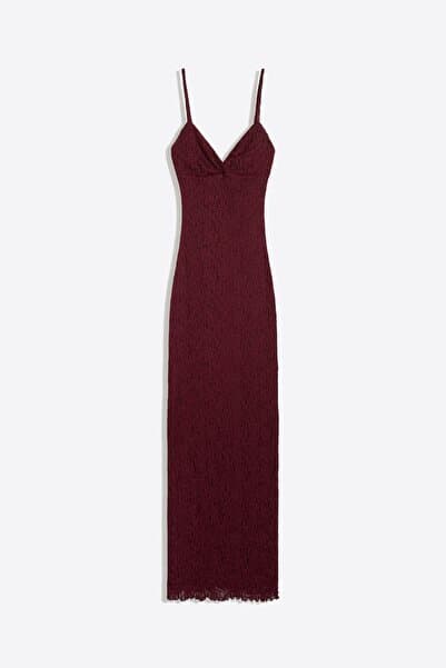 Bershka Dantelli askılı midi elbise