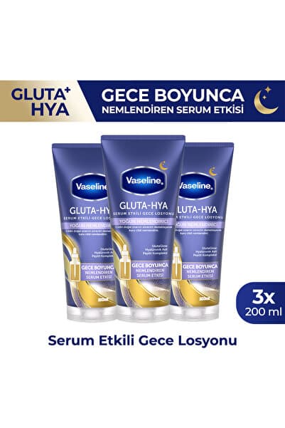 Vaseline Gluta Hya Serum Etkili Gece Losyonu Yoğun Nemlendirici 200 ml x3