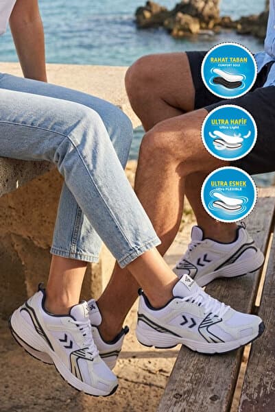 hummel Beyaz-Lacivert Nefes Alabilen File Detaylı Hafif Taban Erkek Yürüyüş ve Spor Ayakkabı Sneaker Hml 930