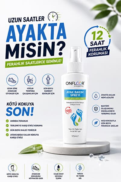 ONFLOOR Ayak Kokusu Giderici,Nasır,Mantar,Kötü koku, önleyici | 12 SAAT KONFOR |ferahlatıcı Sprey 125 ml –Anında Etki