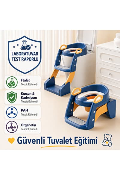 DEKOHOP Çocuk Tuvalet Eğitimi Katlanır Klozet Adaptörü Ve Lazımlık Merdivenli Tuvalet Eğitici