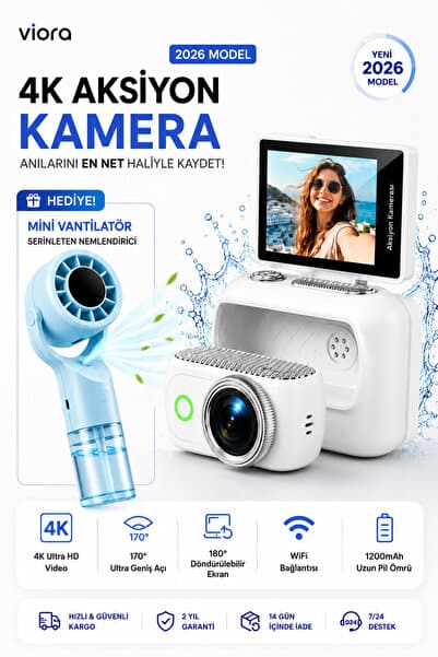 TARÇIN Viora 4K Aksiyon Kamerası Mini 180° Döner Ekran WiFi App Geniş Açı Taşınabilir Vlog Kamera