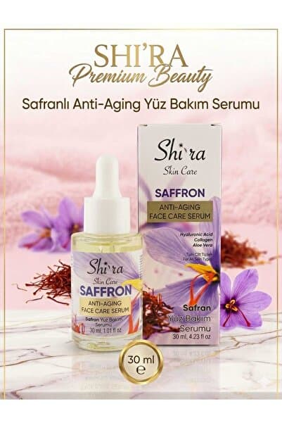 Shi'ra Safranlı Anti Aging Yüz Bakım Serumu 30 ML - Hyaluronik Asit ve Kolajen Destekli Kırışıklık Karşıtı Nemlendirici Cilt Bakımı