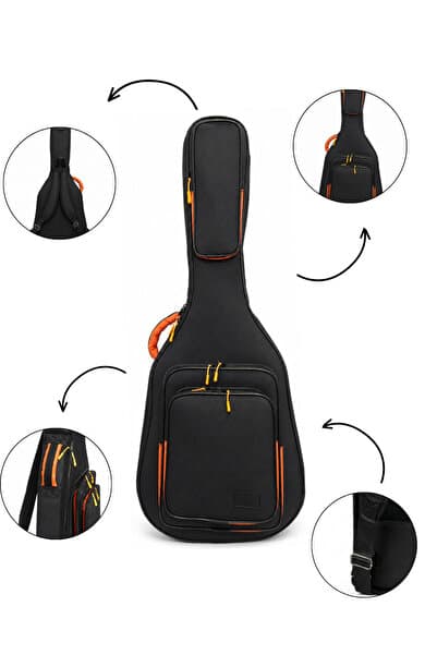 Erga Müzik PROFESYONEL GİGBAG KALIN KLASİK GİTAR KILIFI-ÇANTASI - SİYAH - TURUNCU1900 DENYE LÜX KUMAŞ - %100 SU GEÇİRMEZ