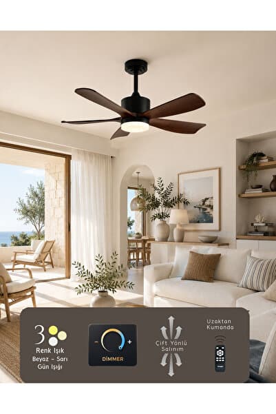 Hoogar German Brown+Black 2026 Yeni Compact Tasarım 105 CM 5 Kanatlı DC Sessiz Motor Tavan Vantilatörü Dim Ayarlı