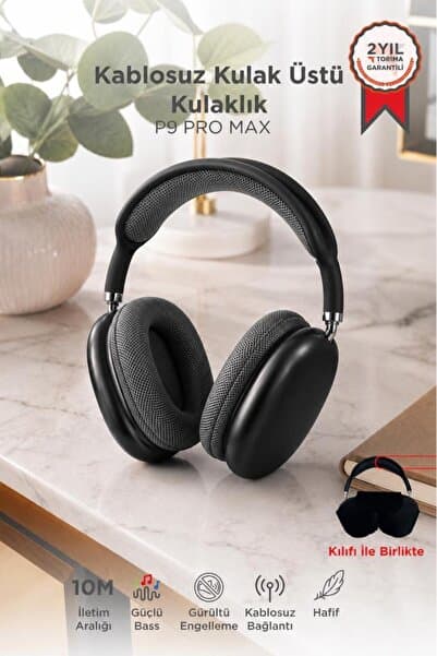 Torima Bluetooth Kulaklık Kulak Üstü Sd Kart Girişli Kablosuz Aux Kablolu Kulaklık P9 Pro Max Siyah