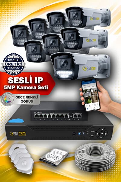 Elitcam 8 Kameralı | 500 GB | 5MP IP POE | SESLİ | RENKLİ Gece Görüş | Güvenlik Kamera Sistemi | Hazır Full Set