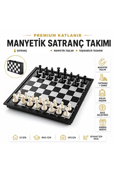 e-life shop Premium Manyetik Katlanır Satranç Takımı 25x25 cm Satranç Seti Seyahat Okul Zeka Oyunu Hediyelik Set