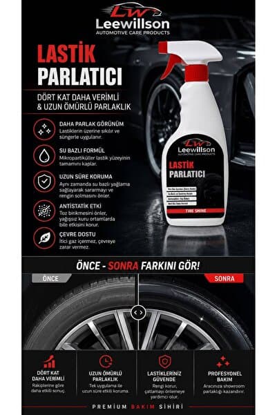 LeeWillson Lastik Parlatıcı Sprey 500 ml-Su Bazlı, Uzun Ömürlü, Koruyucu Etkili, Sararma Karşıtı