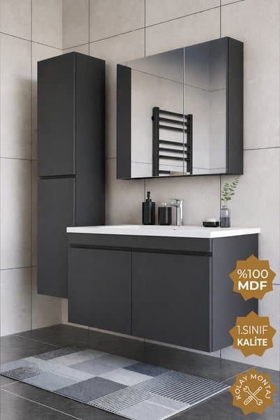 TETA HOME Tokyo 100 cm MDF Banyo Dolabı Seti + Boy Dolabı