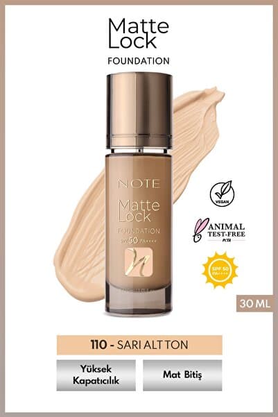 Note Cosmetics Matte Lock Foundation 110 Pure Beige SPF 50 Yoğun Kapatıcı Mat Bitişli Fondöten