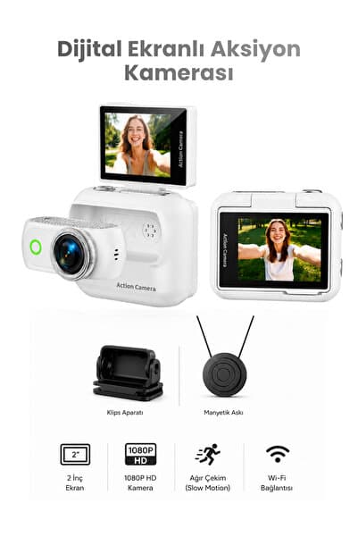 SEYUTECH Ultra HD Dijital Ekranlı Aksiyon Kamerası Flip Ekranlı Manyetik Tutuşlu Wifi Bağlantılı Profesyonel Aksiyon Kamerası