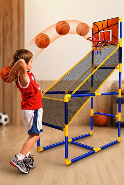 indirimsevinci Çocuk Basketbol Potası Fileli Top Toplama Hazneli İç ve Dış Mekan Spor Oyun Seti