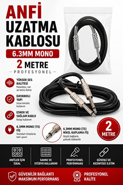 BekaTronik Profesyonel 6.3mm Mono Anfi Uzatma Kablosu 2 Metre