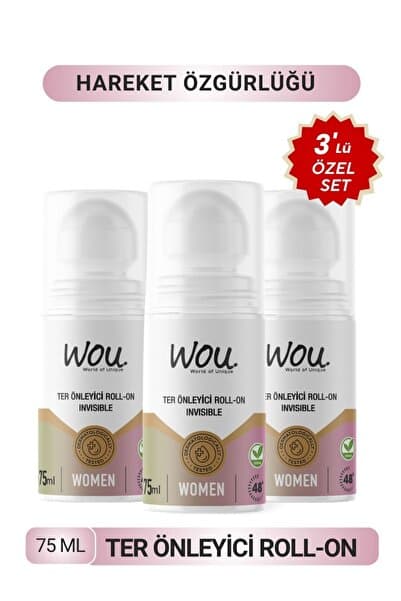 WOU World of Unique 3'Lü Ter Önleyici Leke Karşıtı Roll-On 75 ml Women