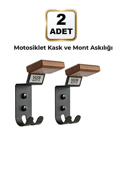 Vux Moto 2'li Set Premium Kask Askısı Ahşap Metal Motosiklet Kask Ekipman Askılığı