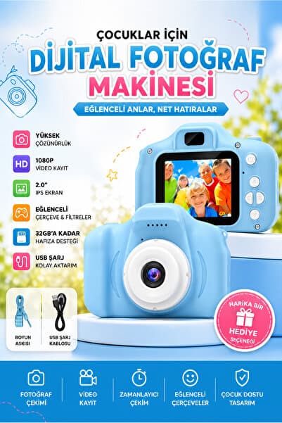 İTHALCİM Dijital Fotoğraf Makinesi Çocuk Mini 1080p Hd Kamera Selfie