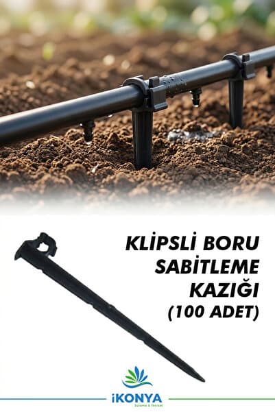İkonya Sulama Damlama Sulama Boru Sabitleme Kazığı 26 cm Uzun Klipsli Plastik 100 Adet