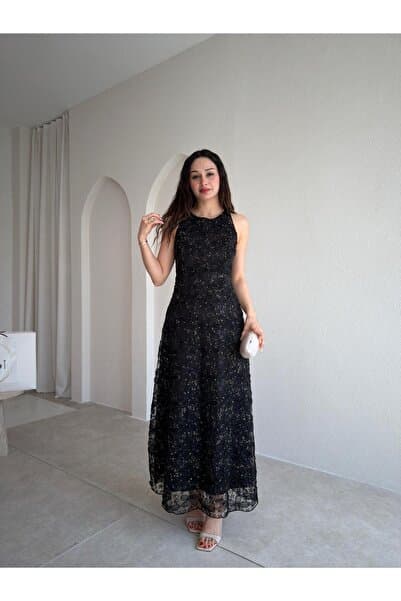 Mooi Butik MARGAO Maxi Elbise 0987 - Siyah