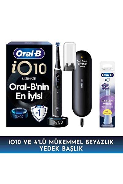 Oral-B iO10 Kozmik Siyah Elektrikli/Şarjlı Diş Fırçası 4 Yedek Başlıklı 1 Günde Beyazlık Seti