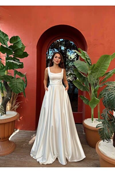 Sindimoda Jasmin Kalın Askılı Balon Kol Saten Nişanlık - Abiye