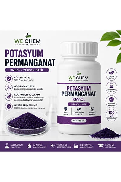 WE CHEM Potasyum Permanganat (KMnO₄) %99 Saf – 100 GR – Laboratuvar Kalitesi