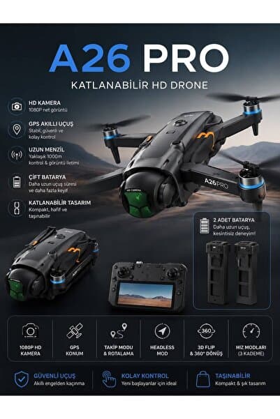 WUNİT A26 PRO (R26 MAX) Ekranlı Kumanda Drone HD Kamera Çift Batarya Aktif Tüm Özellikler WİFİ
