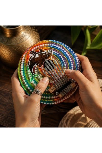 kt kuzey tacı El Yapımı Nokta Desenli Yuvarlak Kalimba Başparmak Piyanosu Etnik Müzik Aleti Hediyelik Dekoratif