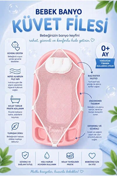 MorBebe Xl Lüx Kafa Yastıklı File I Bebek Küvet Filesi I Bebek Banyo Filesi I (BÜTÜN KÜVETLERE UYUMLUDUR)