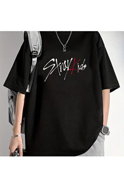 Genel Markalar StrayKids Detail Baskılı Siyah T-shirt HOAN