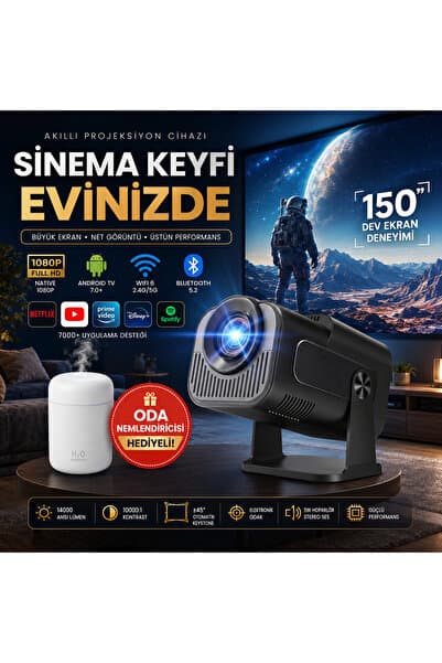 TARÇIN Taşınabilir 4K Destekli Full HD Projektör Oda Nemlendiricisi Hediyeli - 270° Döner Gövde